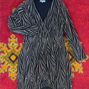 Sparkly Black/Pink/Gold Long Sleeve animal Print Dress